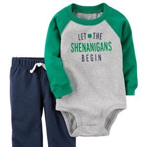 Carter/'s St Patrick/'s Day Happy Go Lucky Bodysuit Pants Shamrock NB NWT Newborn